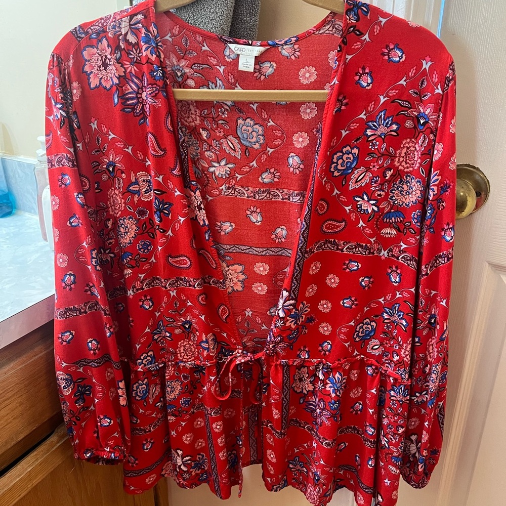 Red American Open Top with Tie Front